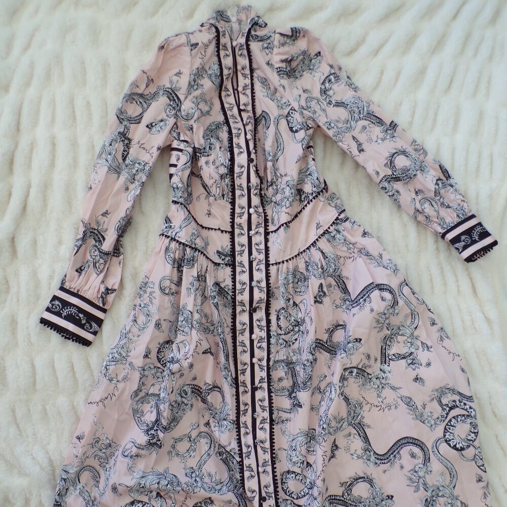 NWT Marchesa floral pink cotton midi dress 8 - Picture 2 of 13